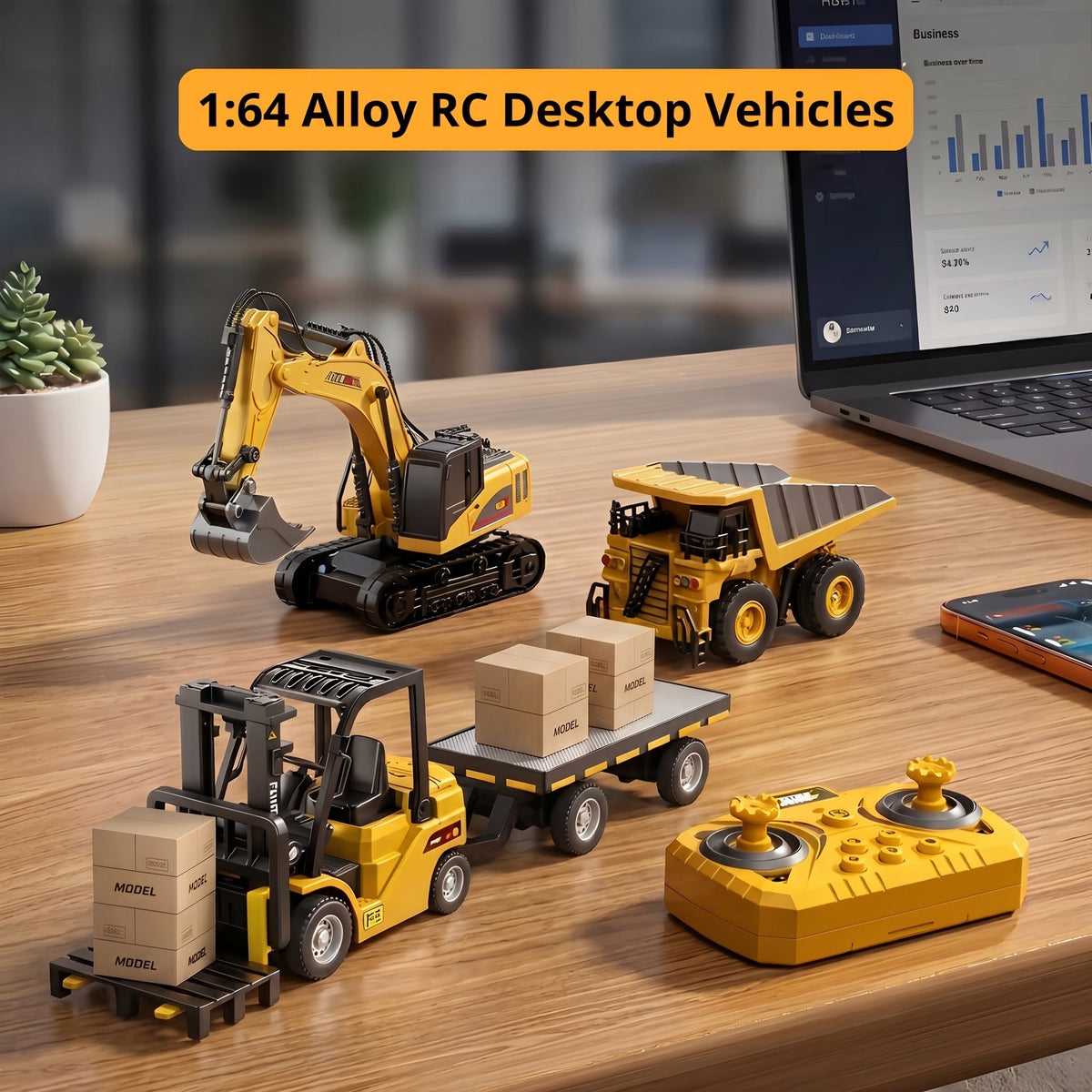 🏆2026 HOT SALE⚡ 10K+ SOLD! 🏆Desktop Mini Dieel Remote Control Forklift Crane Model Toy