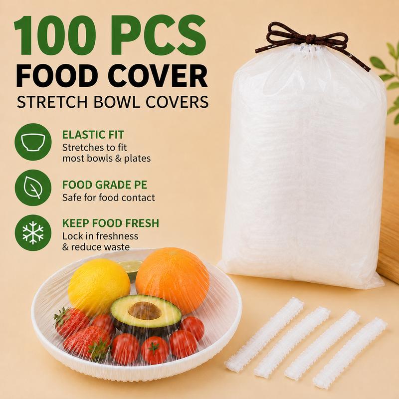 🌸BUY 1 GET 1 FREE Today!!💗  100PCS Disposable Stretch Food Covers, Elastic Kitchen Bowl & Plate Lids, Plastic Wrap Alternative for Food Storage & Leftovers Preservation