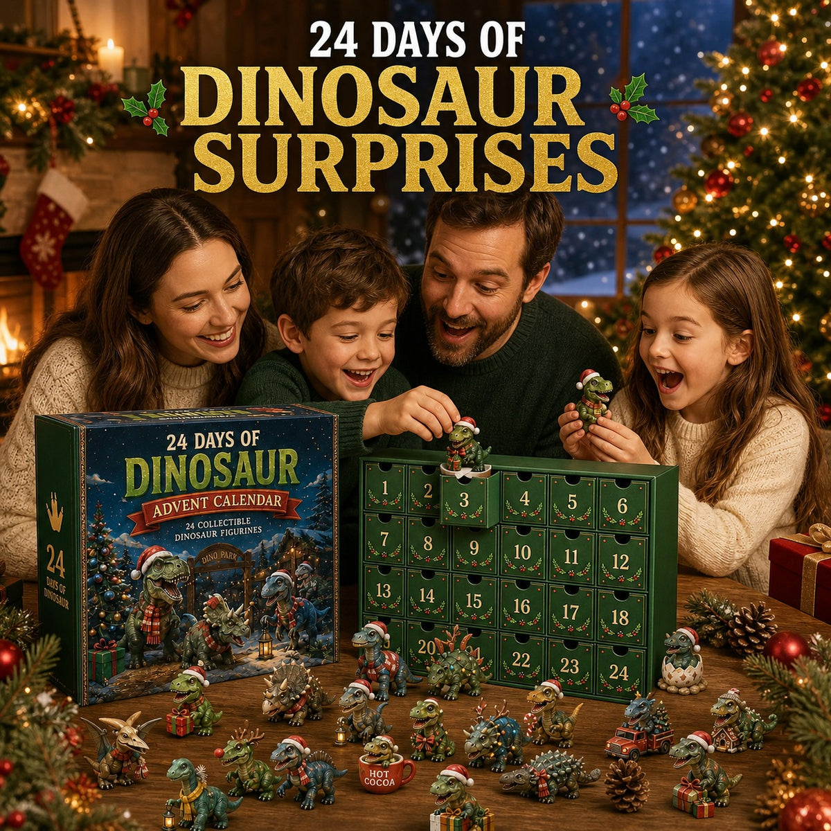 🦖🎅🎄24 Days of Dinosaur Christmas Advent Calendar – 24 Collectible Dino Figurines & Holiday Surprises