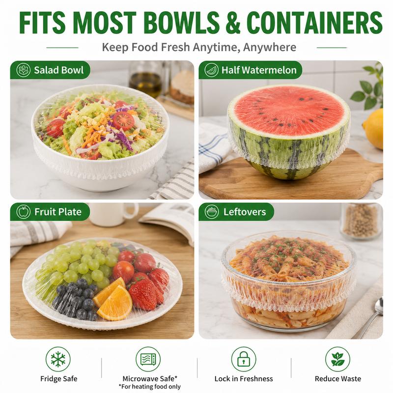 🌸BUY 1 GET 1 FREE Today!!💗  100PCS Disposable Stretch Food Covers, Elastic Kitchen Bowl & Plate Lids, Plastic Wrap Alternative for Food Storage & Leftovers Preservation