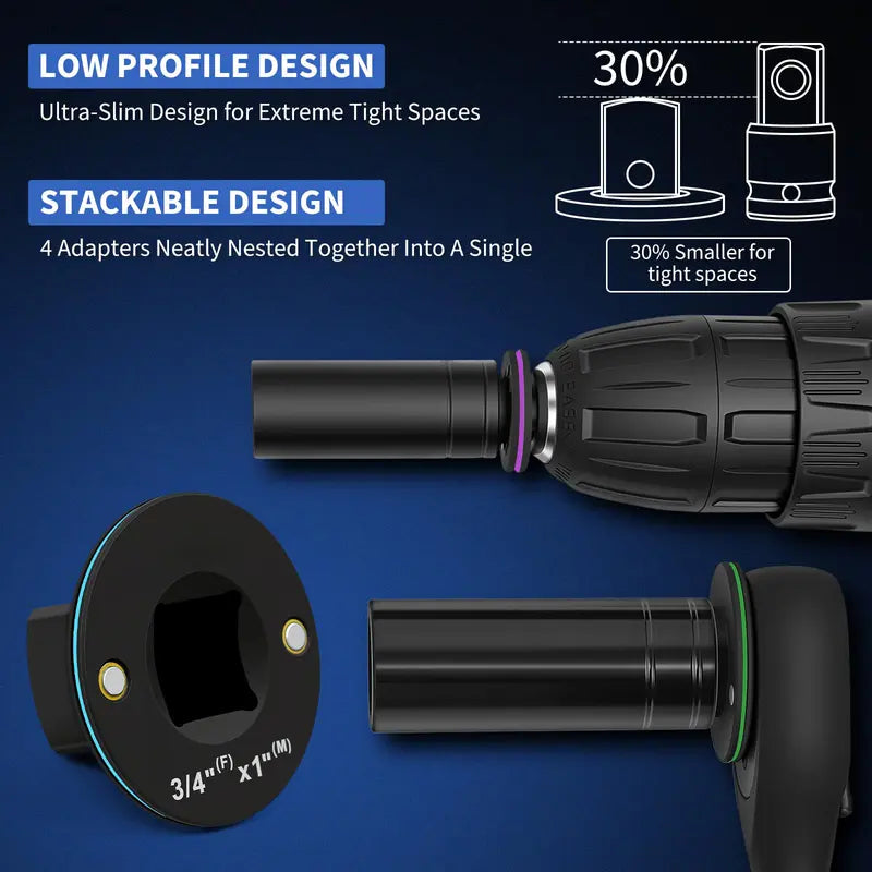 🔥LAST DAY SALE ONLY!!  Ultra Low Profile Impact Socket Adapter Set – Reach Tight Spaces with Maximum Torque