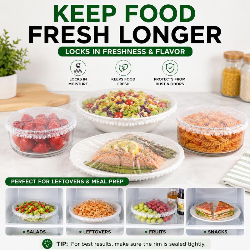 🌸BUY 1 GET 1 FREE Today!!💗  100PCS Disposable Stretch Food Covers, Elastic Kitchen Bowl & Plate Lids, Plastic Wrap Alternative for Food Storage & Leftovers Preservation