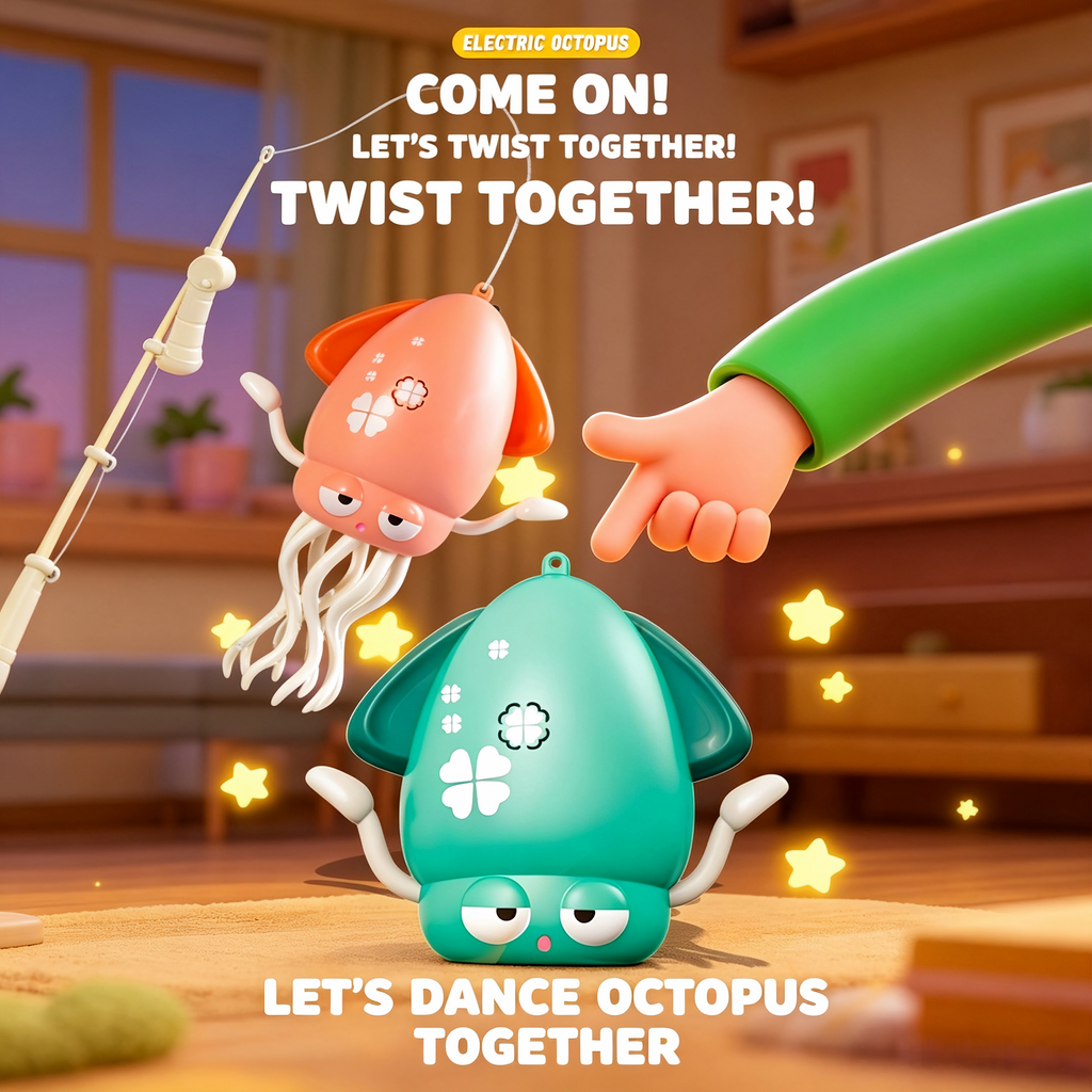 🔥LAST DAY SALE ONLY!! ✨ Dancing Squid Toy,Musical Tummy Time Crawling Toy with LED Lights
