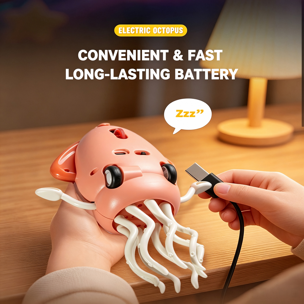 🔥LAST DAY SALE ONLY!! ✨ Dancing Squid Toy,Musical Tummy Time Crawling Toy with LED Lights