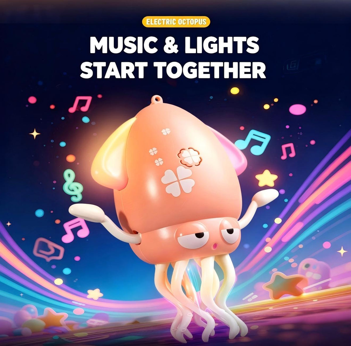 🔥LAST DAY SALE ONLY!! ✨ Dancing Squid Toy,Musical Tummy Time Crawling Toy with LED Lights