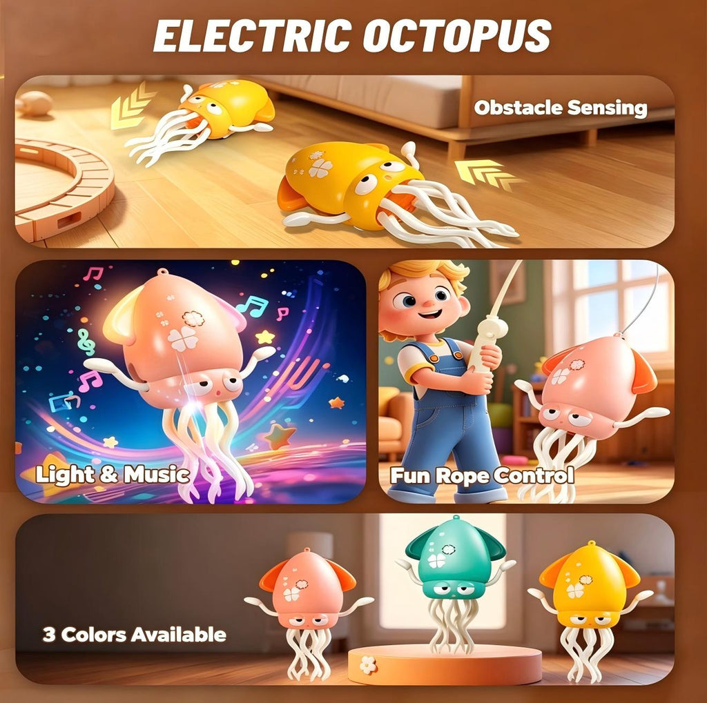 🔥LAST DAY SALE ONLY!! ✨ Dancing Squid Toy,Musical Tummy Time Crawling Toy with LED Lights
