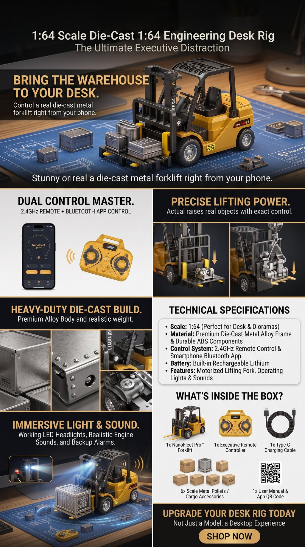 🏆2026 HOT SALE⚡ 10K+ SOLD! 🏆Desktop Mini Dieel Remote Control Forklift Crane Model Toy
